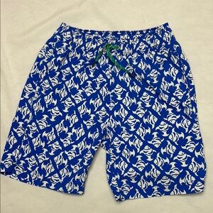 J. Crew Blue and White Geometric Swim Trunks